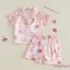 Bé Gái Tập Đi Sinh Nhật Satin Bộ Đồ Ngủ Bộ Bóng In Hình Bánh Ve Áo Tay Ngắn Nút Xuống Áo Có Quần Short Đồ Ngủ