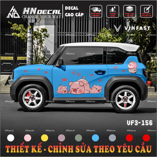 Tem dán xe VF3 - Tem VF3 cao cấp Decal dán xe VF3 MẪU TEM CON HEO DỄ THƯƠNG ( mẫu VF3 - 156 )