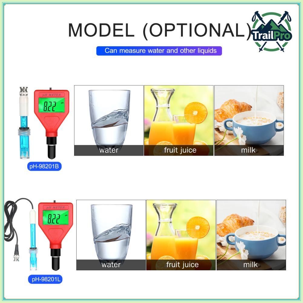 TrailPro Máy đo pH 0-14pH Phạm vi đo Máy kiểm tra chất lượng nước Màn hình LCD 1,5 inch Bút PH có đèn nền màu xanh lá cây để pha nước sốt thực phẩm Phòng thí nghiệm nuôi trồng thủy sản