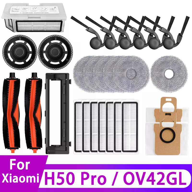Dành Cho Xiaomi Robot Hút Bụi H50 Pro / OV42GL Phụ Kiện Bụi Bàn Chải Chính Bên Bàn Chải Bộ Lọc Hepa Lau Vải Bụi Túi Phụ Kiện Dự Phòng