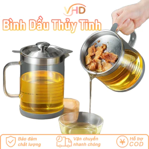Bình Dầu Thủy Tinh 1 Lít Có Nắp Và Lọc – Nắp Inox 304 Cao Cấp, Dung Tích Lớn, Lưu Trữ Đa Năng Cho Nhà Bếp
