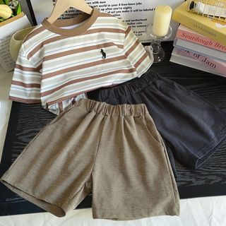Set áo thun sọc + quần short bé trai – phong cách đơn giản Hàn Quốc, mỏng nhẹ thoáng mát, mặc hè
