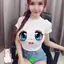 Áo Thun Crop Top Ngắn Tay Thiết Kế Skinny Gợi Cảm Với Hình Đôi Mắt Lớn Hoạt Hình