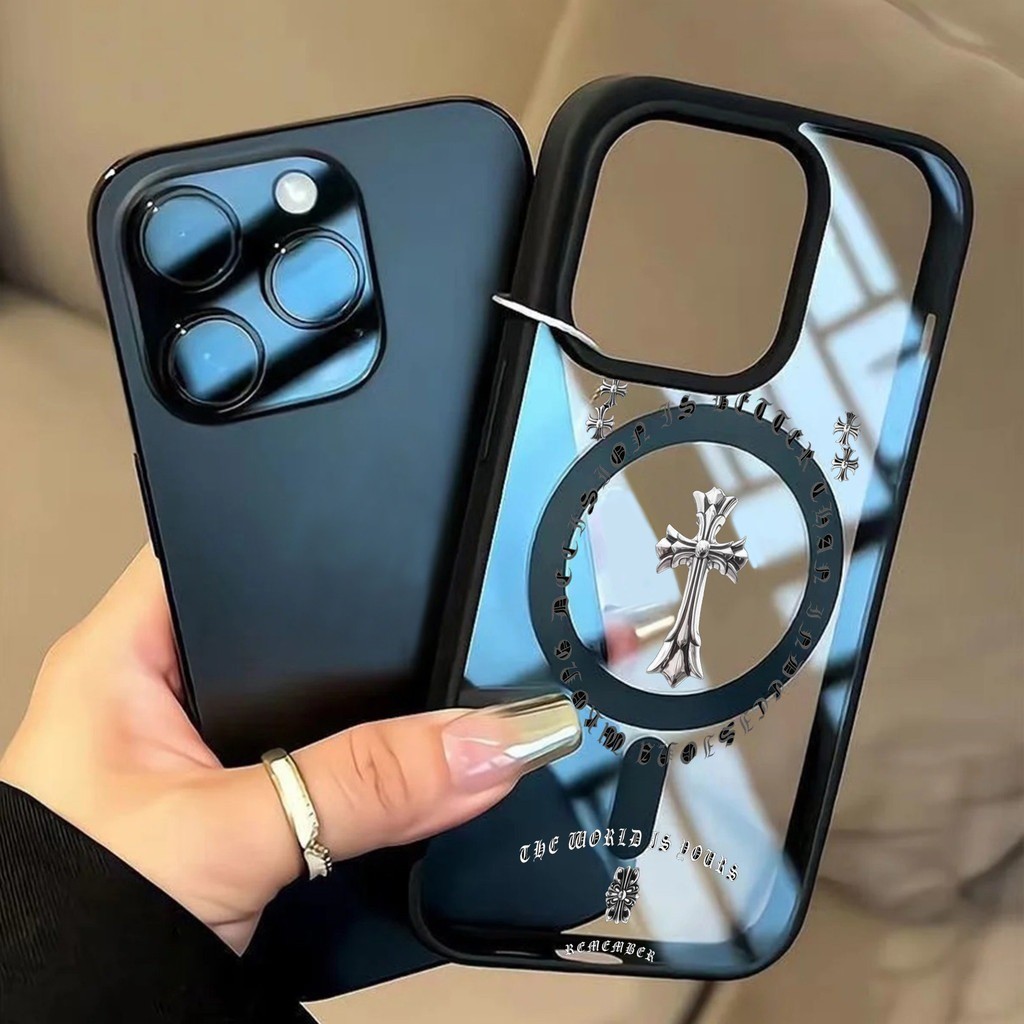ốp lưng iphone Mặt thánh giá bạc nam châm Cho Iphone 17 14 15 16 7 xs xr 13 11 12 Pro Max Plus