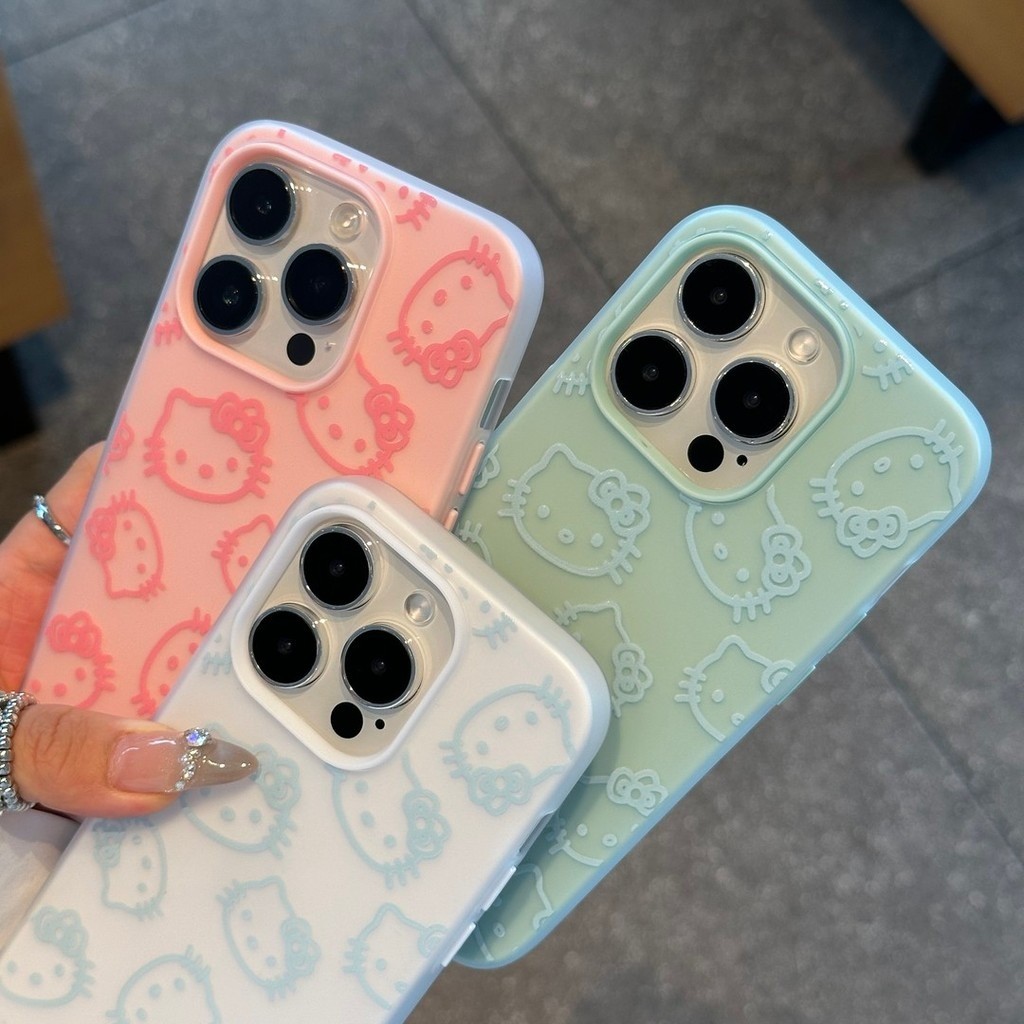 Ốp lưng Iphone Mèo Kitty đường sọc xanh bột cảm giác chống rơi cho iPhone 16  15 11 12 13 14 pro max 7 plus xr xs