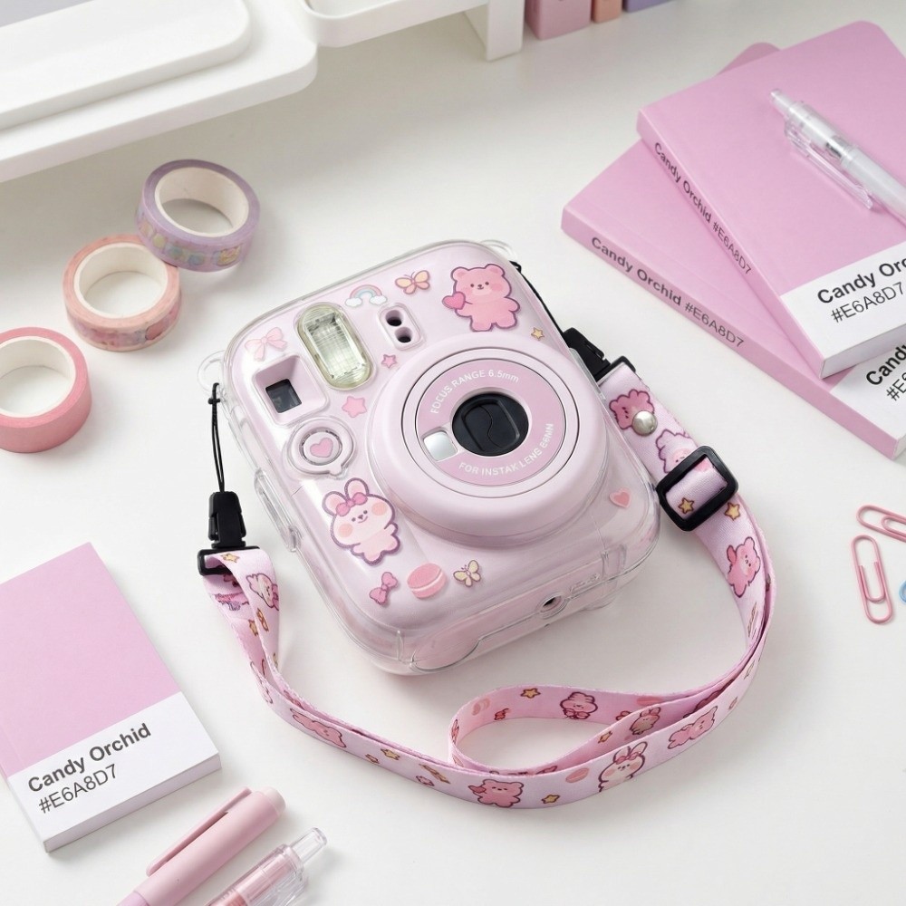 Camera tức thì STABFOAM, có nhãn dán hoạt hình Vỏ lưu trữ ảnh 3 trong 1, Hộp đựng chống sốc pha lê cho chụp ảnh Fujifilm Instax Mini 13