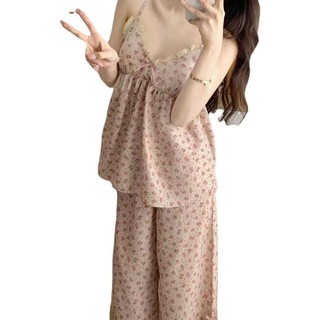 Bộ đồ ngủ in hoa vintage mùa hè có đệm ngực và dây đeo dành cho nữ kiểu trẻ trung thoải mái