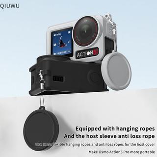 Ốp bảo vệ silicon máy ảnh thể thao QIUWU cho DJI Action 5 Pro Vỏ bảo vệ toàn diện Vỏ bọc ống kính chống trầy xước có dây treo.