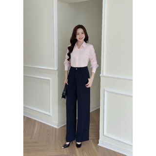 Quần suông LQ162 dáng dài ống rộng khóa trước