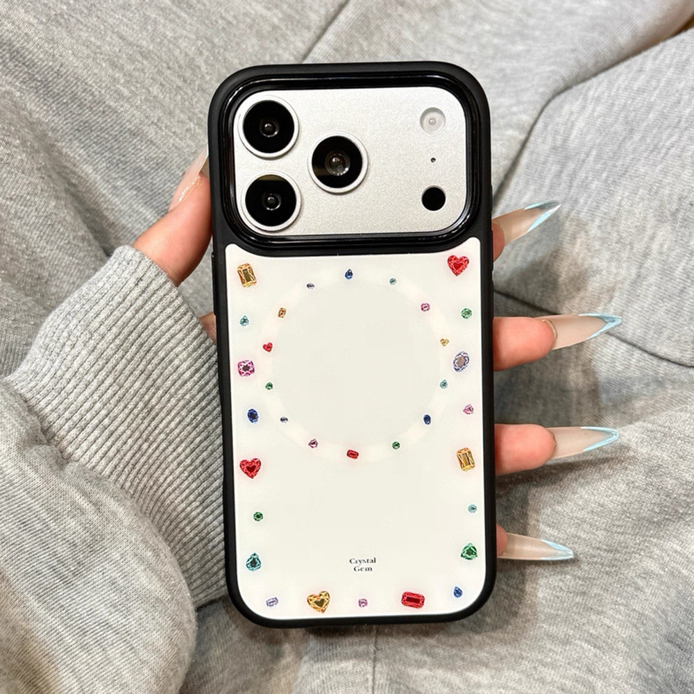 Giá đỡ gương từ tính Vỏ điện thoại Acrylic khảm kim cương cho iPhone 17 Pro Max 16 15 14 13 Vỏ bảo vệ chống sốc