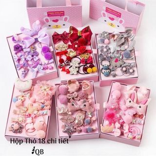 Hộp kẹp tóc 18 món cho bé gái kèm túi xách Phụ Kiện Tóc