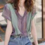 Áo Sơ Mi Nữ Tay Ngắn Sọc Nữ Áo Sơ Mi Công Sở Nữ OL Work Top