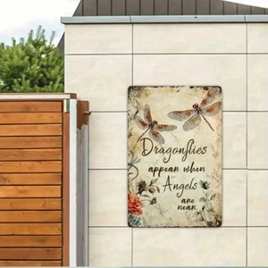 CIFbuy Nghệ thuật treo tường chuồn chuồn cổ điển, Dấu hiệu ngoài trời bằng kim loại mộc mạc cho sân vườn