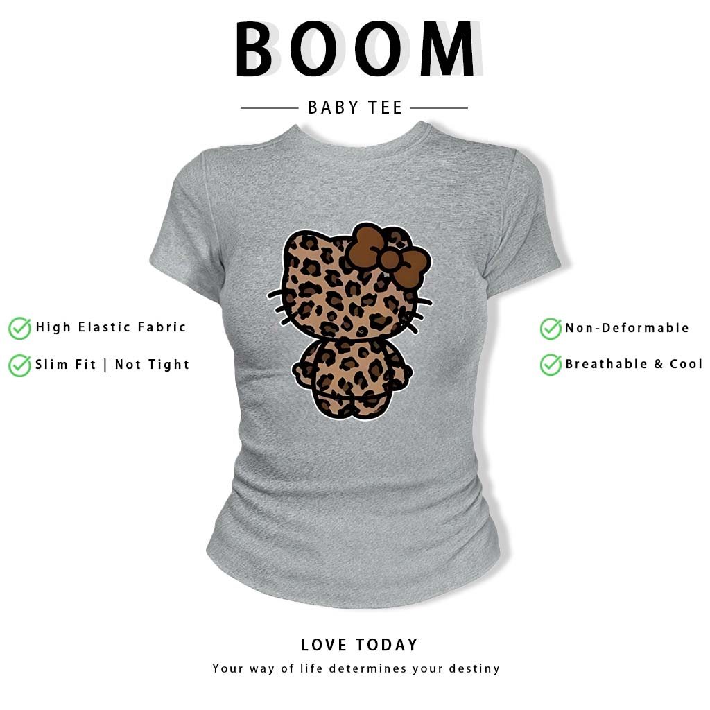 BOOM Áo Baby Tee Nữ Cotton Ôm Body-Áo Thun Ngắn Tay Y2K In Hình PhongCách Mùa Hè, Cổ Tròn Hàng Đầucách hàn quốc phongQ50