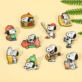 10 Cái / bộ Dễ Thương Snoopy Kim Loại Men Pin Chó Trắng Hợp Kim Trâm Cài
