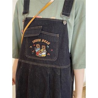Gấu Thêu Váy Denim Màu Xanh Đậm Phong Cách Mới Hoạt Hình