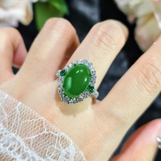 Nhẫn Chrysoprase Jasper Đá Tự Nhiên, Kim Cương, Dành Cho Nam Nữ Chính Hãng
