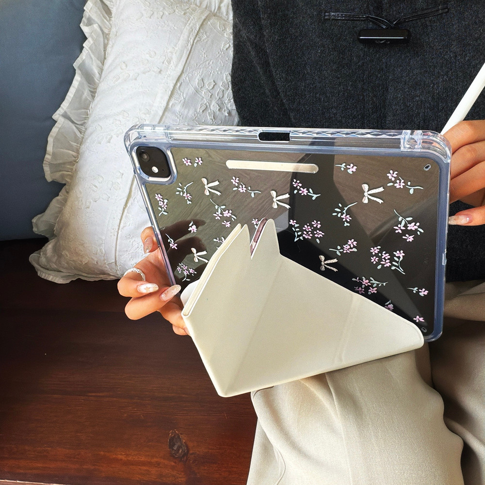 Vỏ Cứng Y Gấp Da Nơ Hoa Cho Mini6 Mini7 A17Pro IPad 5 6 7 8 9 10 11 A16 Air 2 3 4 5 6 7 Air 11 M2 M3 Pro10.5 Pro11 2020 2021 2022 Pro13 M4 M5 2024 Khe cắm bút chì 2025