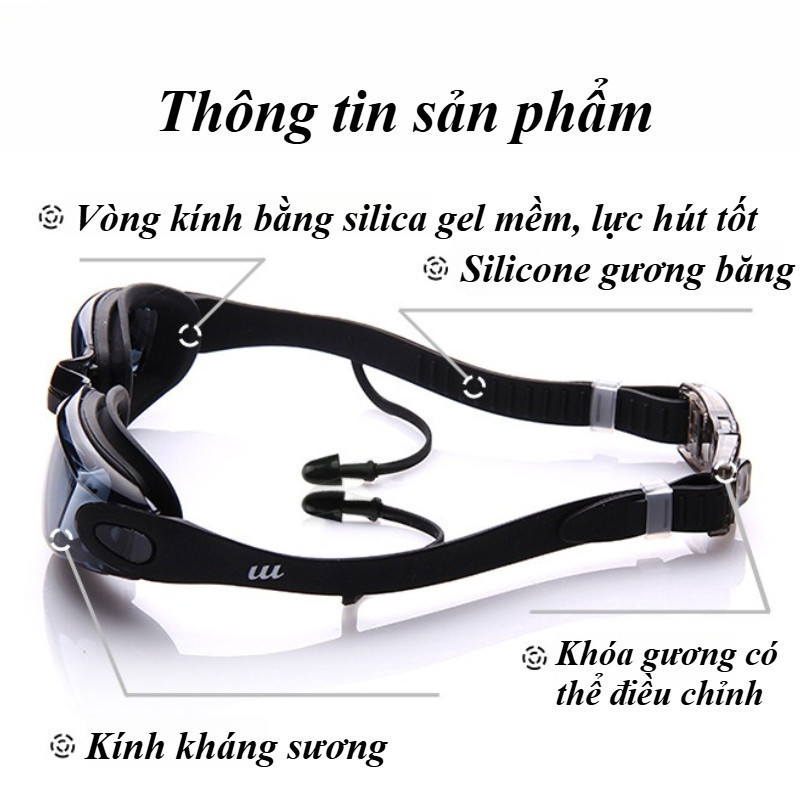 Kính Bơi Người Lớn Chống Tia UV Chống Sương Mờ Cao Cấp Kèm Mũ Bơi Bịt Tai Cho Bé Combo Tập Bơi Tiện Lợi