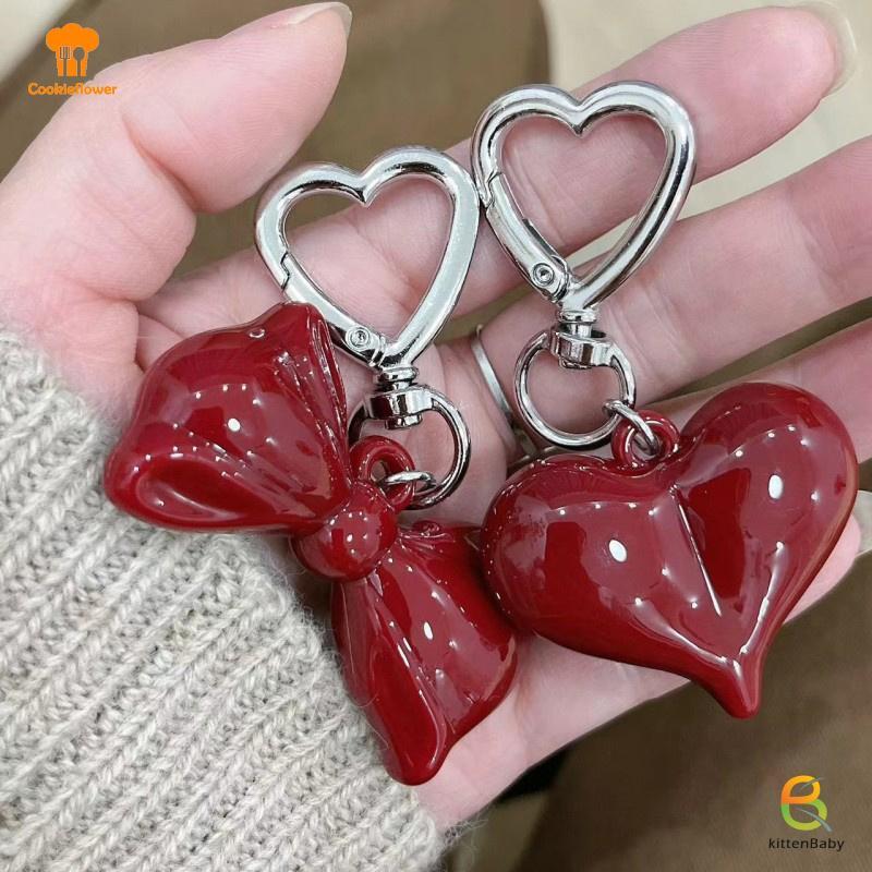 [Kitten-t] Tính Khí Đơn Giản Nơ Đỏ Trái Tim Acrylic Móc Khóa Mặt Dây Chuyền Dành Cho Nữ Bé Gái Ba Lô Đa Năng Phụ Kiện Trang Trí Quà Tặng Mới