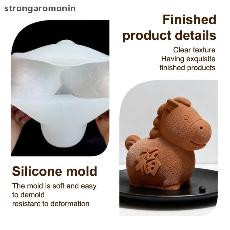 ST Hoạt Hình Hình Ngựa Silicone Bánh Mousse Khuôn Ngựa Thiết Kế Lập Thể Tết Nguyên Đán DIY Trang Trí Món Tráng Miệng Dụng Cụ Làm ST