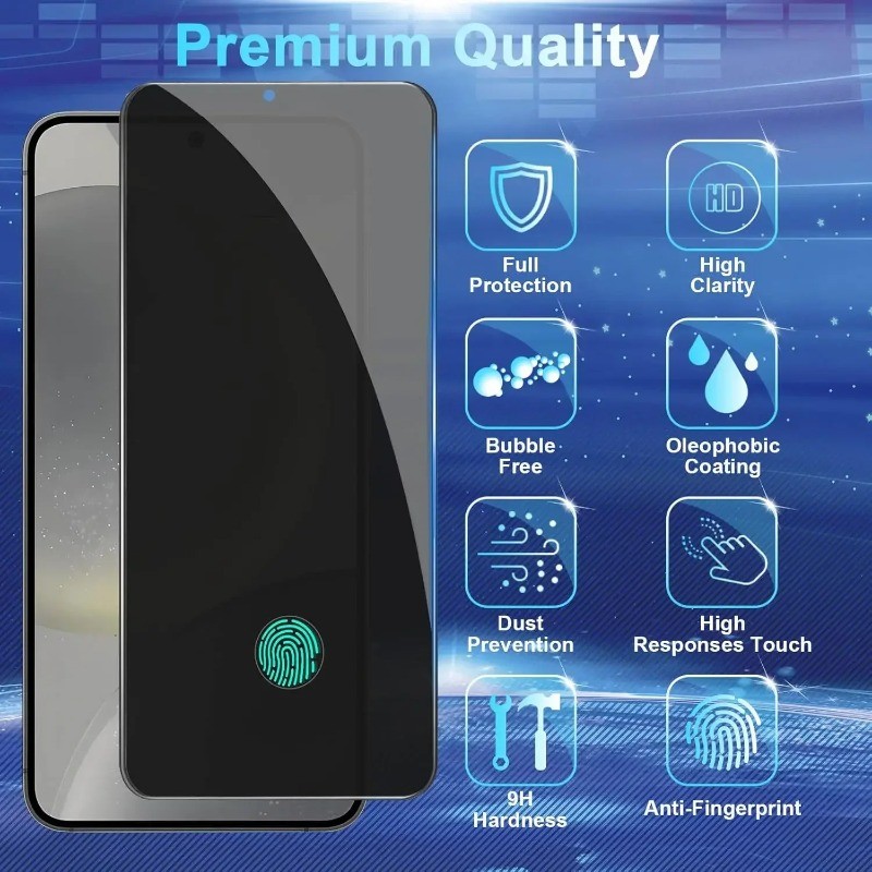 2 Chiếc Dành Cho Samsung Galaxy S25 S24 S23 S22 S21 S20 Plus Ultra FE Chống Gián Điệp Riêng Tư Kính Cường Lực Cho Galaxy S10e S10 Note 10 20 Lite Đen Edge Bảo Vệ Màn Hình Chống Vân Tay