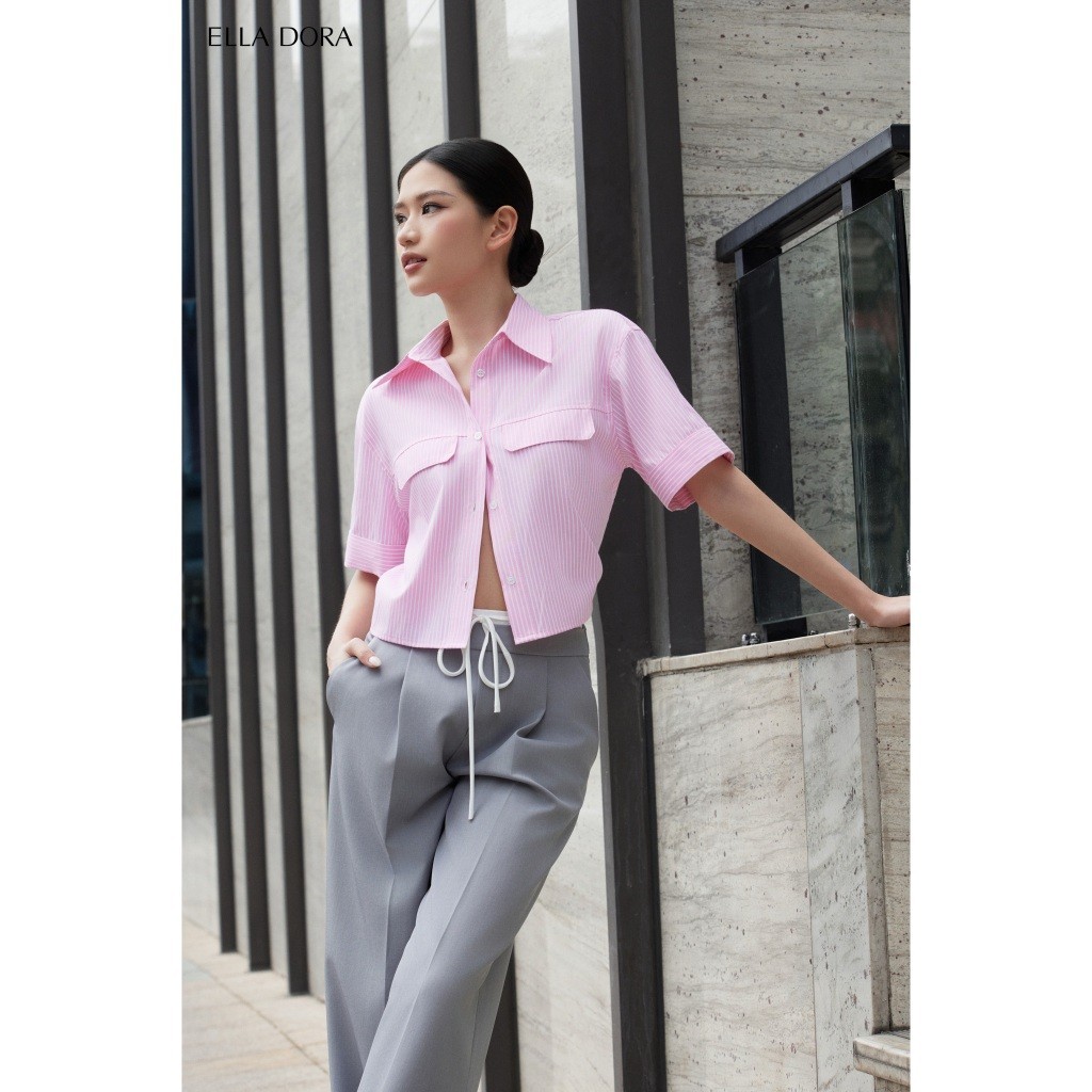Áo sơ mi nữ ELLA DORA cộc tay form suông phong cách trẻ trung thanh lịch hai màu XANH/HỒNG [SM159]