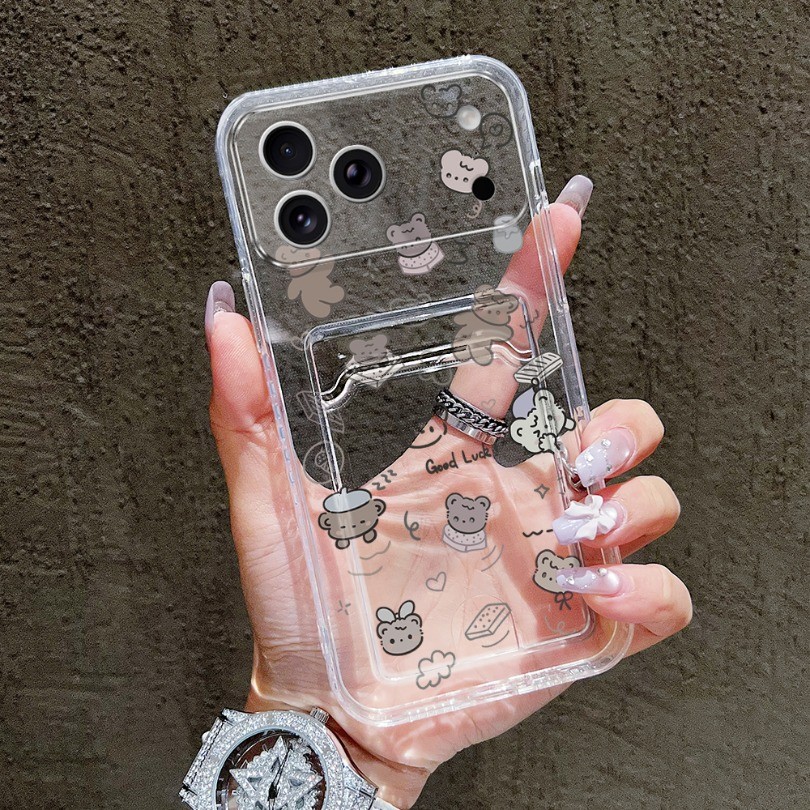 Ốp Khe Cắm Thẻ Trong Suốt Cho Xiaomi 15T 11T 14T 13T Pro Poco C40 C65 C75 C71 C61 C85 M5S Ốp Điện Thoại Gấu Dễ Thương Nhiều Màu Sắc Bảo Vệ Chó Cho Poco X6 X3NFC X7 M3 M6 M7 Pro