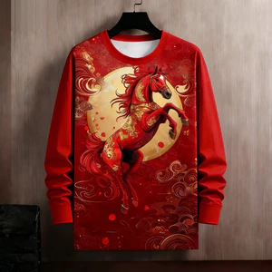 Áo Thun Unisex Cổ Tròn Tay Dài Họa Tiết Chúc Mừng Năm Mới Con Ngựa - 2026