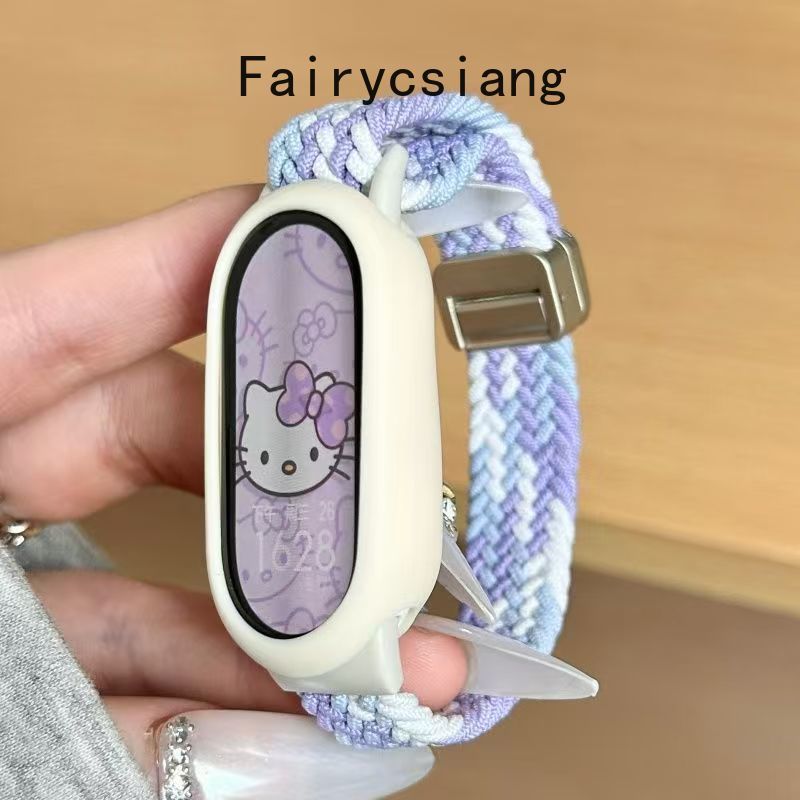 Dây đeo bện từ tính cho Xiaomi Mi Band 10 9 8 NFC Vòng tay nylon thoáng khí Dây thun cho mi band 9 10 Phụ kiện