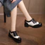 VNLDH34-39 Size Brock Da Dầu Giày Da Nhỏ Nữ Xuân Thu Phong Cách Anh Preppy Phong Cách Retro Phối Màu Phù Hợp Với Giày Công Sở Giày Gót Dày Hợp Thời Trang Gothic