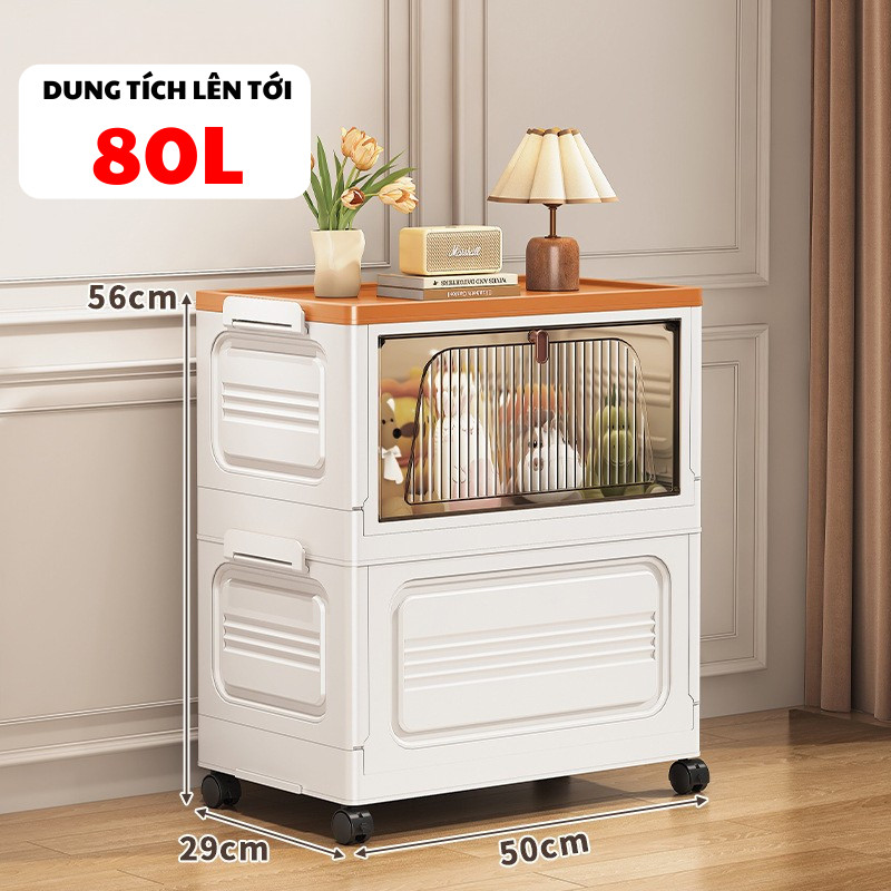Hộp Nhựa Gấp Gọn Đựng Đa Năng ENODA HOME, Thùng Đựng Đồ Chơi Cho Bé Cửa Trong Suốt Có Bánh Xe Tiện Lợi Q043