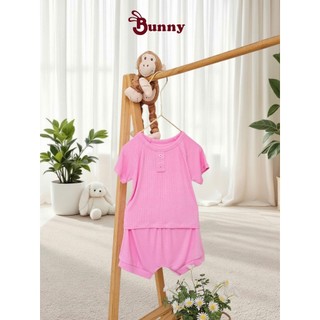 Bộ quần áo cộc cổ trụ bé gái cao cấp Bunnybaby chất tăm Hàn mềm mịn size 3-24 tháng