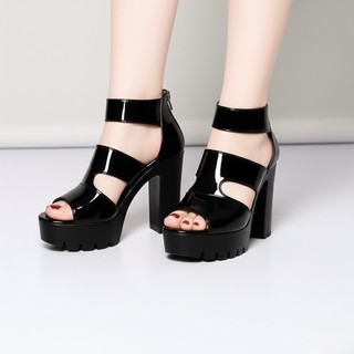 Sandal Nữ Cao Gót Đế Bánh Mì Quai Ngang Thời Trang Hở Mũi Phối Màu Trắng Đen–Mã CG323