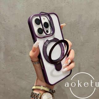 Ốp điện thoại trong suốt từ tính hỗ trợ kép phù hợp với giá đỡ ống kính kim loại iPhone15 16 Pro Max với gói đầy đủ vỏ cứng silicon chống rơi
