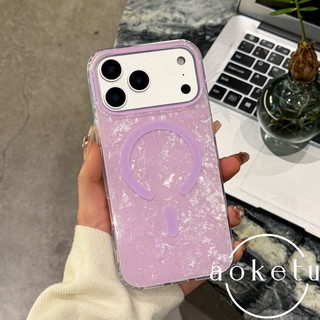 Ốp điện thoại từ tính họa tiết vỏ vàng sang trọng thích hợp cho iPhone 15, 16, 17 Pro Max, ốp lưng chống rơi cao cấp