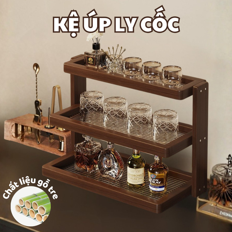 Kệ Úp Ly Cốc Gỗ Tre 3 Tầng Cao Cấp, Kệ Để Ly Rượu, Ly Thủy Tinh, Decor Bàn Bếp Richouse