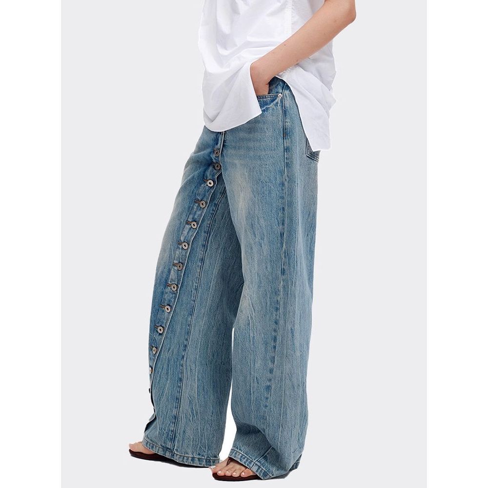 Quần Jean Nữ Thiết Kế Retro Mỹ Size Lớn, Nút Quần và Hình Chữ thập - Thời Trang Hàng Ngày