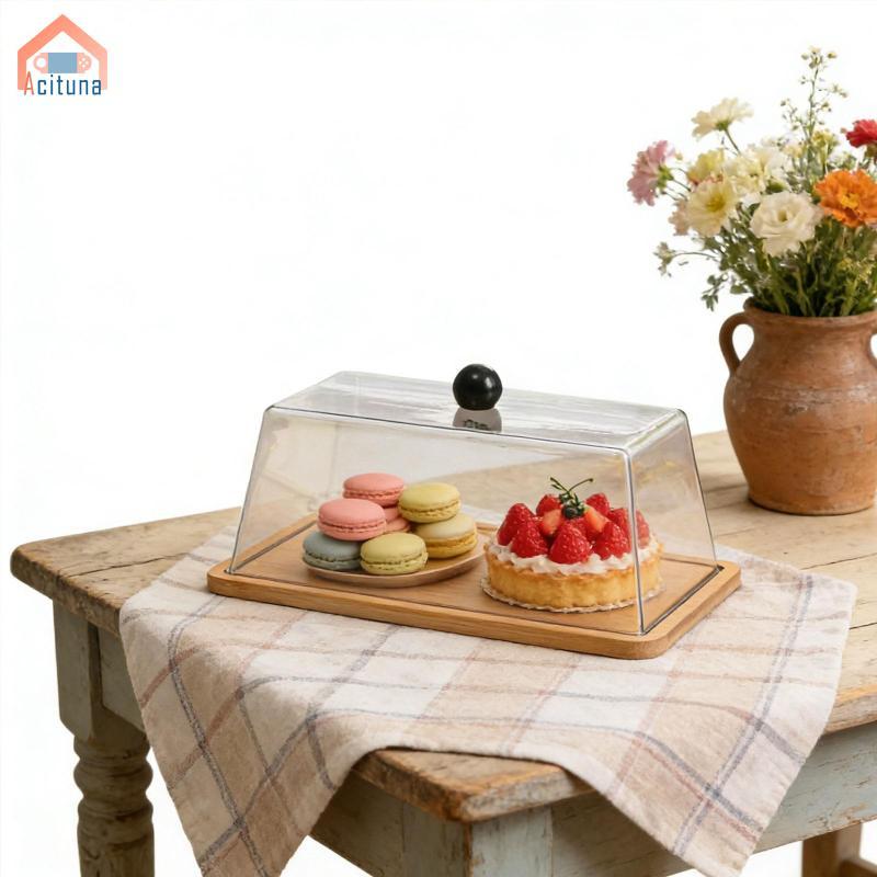 Khay đĩa tre hình chữ nhật có nắp, tiết kiệm không gian, dùng cho bánh mì và bánh loaf