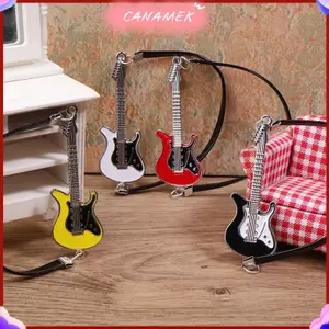 CANAMEK 1: 12 Nhà Búp Bê Thu Nhỏ Guitar Đồ trang trí Nhạc Cụ Trang Trí Búp Bê Micro Cảnh Đạo Cụ Xây Dựng CSF