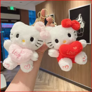 BH2 Sanrio Hello Kitty Plushie Trái Tim Tình Yêu Sang Trọng Móc Khóa Túi Dễ Thương Charm HB2