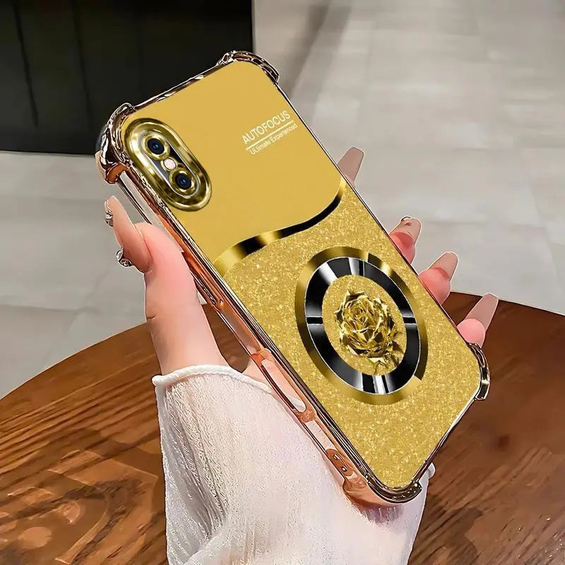 Ốp lưng iPhone XSmax, Phim hoạt hình, Bảo hiểm toàn diện, Chống rơi, Vỏ hoa hồng lấp lánh, Bảo vệ Camera mạ điện, Làm bằng silicon, Vỏ điện thoại