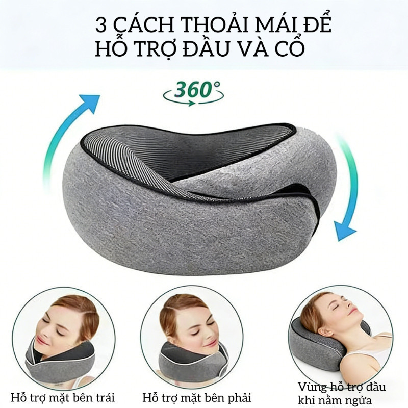 Gối Du Lịch Cao Su Non - Thiết Kế Công Thái Học, Hỗ Trợ 360° Vùng Cổ & Gáy, Hiệu Quả Giảm Đau Mỏi Cổ