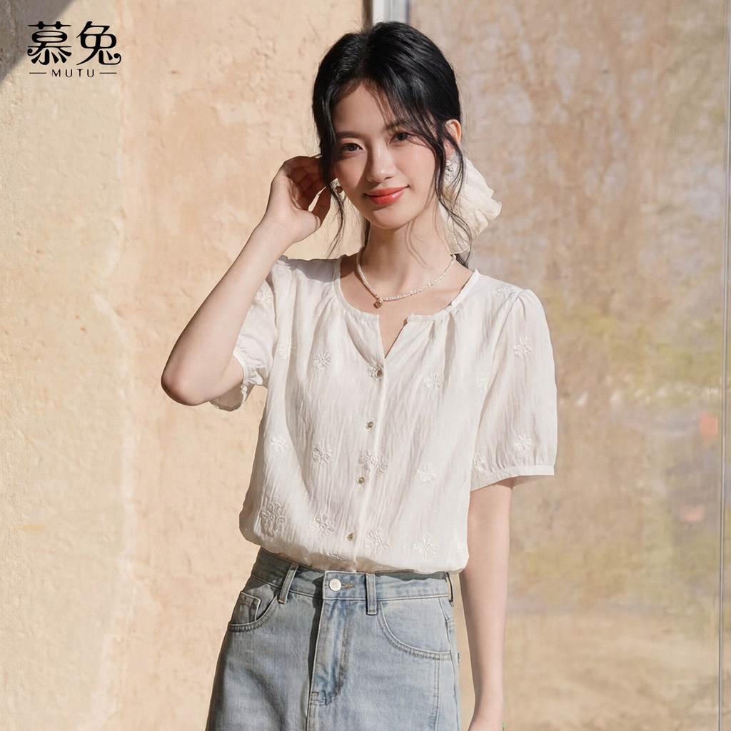 Áo sơ mi Mutu Pháp ba chiều thêu hoa, xu hướng thời trang mới mùa hè
