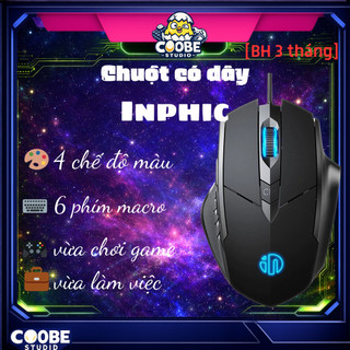 INPHIC W1 Chuột có dây không tiếng ồn, chuột chơi game chuyên dụng, 6 nút, phát sáng, phù hợp cho công việc văn phòng