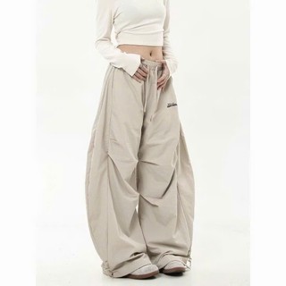 Quần Baggy Thụng Cạp Cao Vải Dù Chun Eo, phối mí thân quần, Logo Thêu Tôn Dáng Siêu Hot Trend Unisex