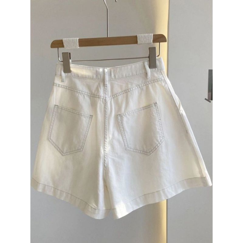 [Seckill trong thời gian có hạn] Mùa hè dáng rộng eo cao, chân dày, 2026 Mỹ, short denim trắng, nhẹ nhàng sang trọng, MM, tôn dáng
