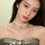 Đeo đẹp phong cách Punk Gothic với Mặt dây chuyền chìa khóa chữ thập và trái tim, Vòng cổ Choker hai lớp ren trắng Y2K, quà tặng thời trang