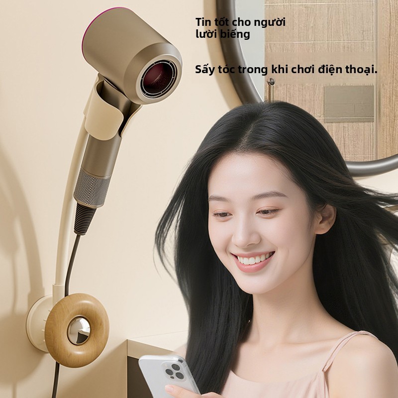 Kệ đa năng để máy sấy tóc, tặng kèm lược, thiết kế không cần khoan lỗ, xoay 360°, keo dán cường lực, giải phóng đôi tay