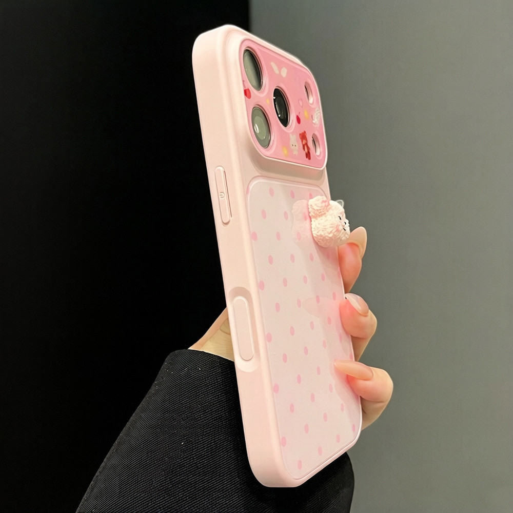 Ốp Điện Thoại Acrylic 3D Dog Dot Dâu Mèo Cho iPhone 17 Pro Max 16 15 14 13 Vỏ Bảo Vệ Chống Sốc